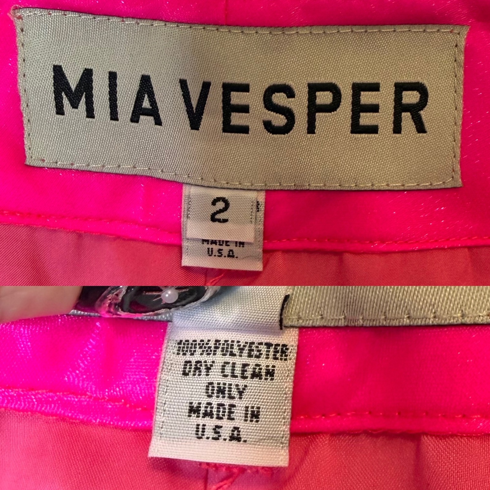 Mia Vesper Flare Pants Satin Vibrant Hot Liquid Pink Shimmer Bright Party Size 2 — image 6 of 8